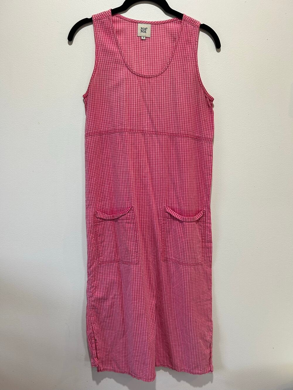Noa Noa gingham dress size S pink white midi length casual beach summer cottage